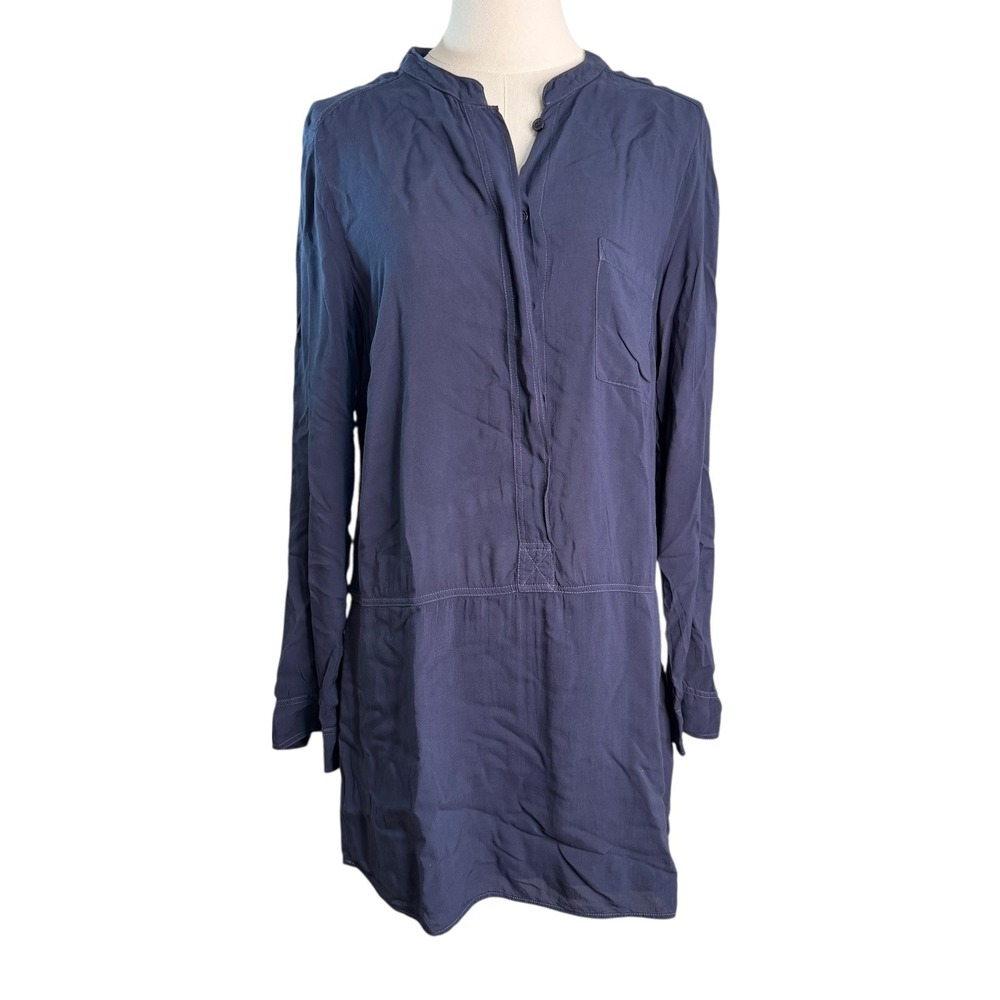 Splendid Navy Blue‎ Rayon Tunic Top Roll Tab Sleeves Large